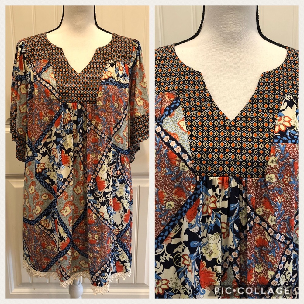 Umgee Brand Blue/Orange Mix Dress